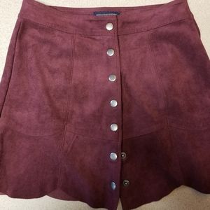 Scalloped faux suede maroon mini skirt size 4
